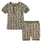 Flower Khaki Short Sleeve Pajamas - Go PJ Party