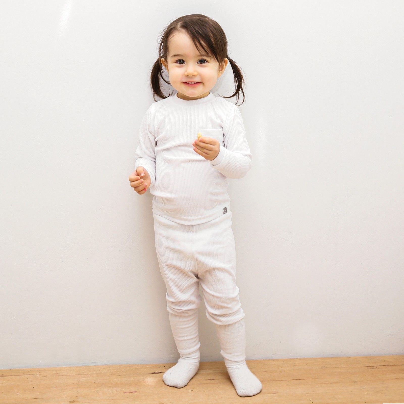 Rib White Long Sleeve Pajama - Go PJ Party