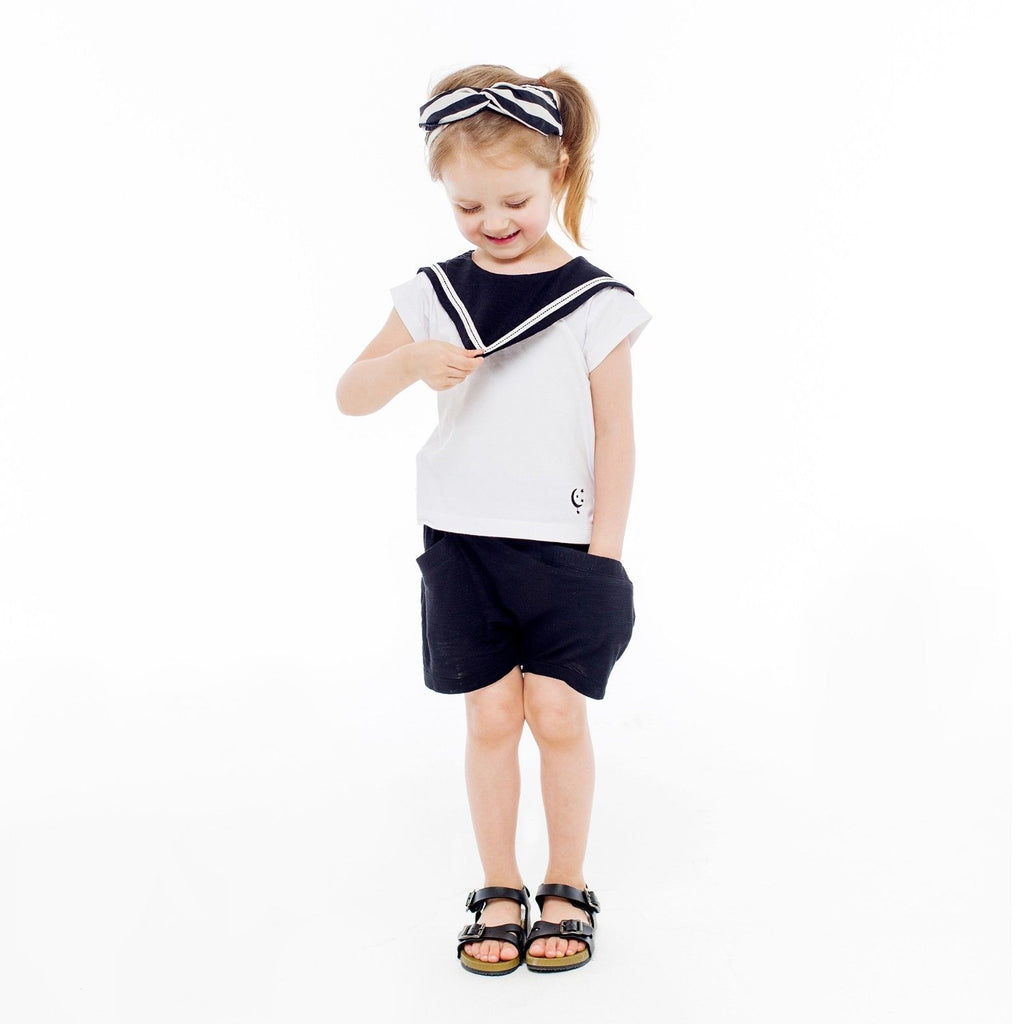 V Marine White Black Short Sleeve Tee & Shorts Set - Go PJ Party