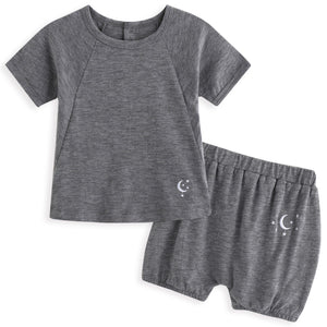 Monchenu Grey Short Sleeve Tee & Shorts Set - Go PJ Party