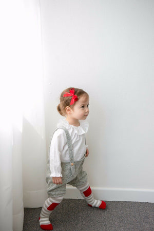 Grey Striped Red Patch Tights - Go PJ Party