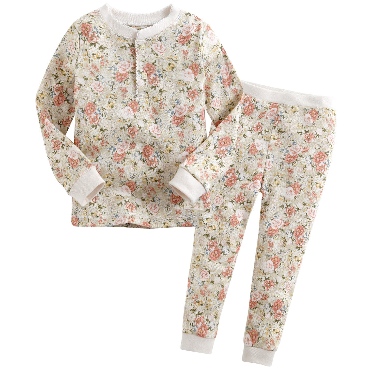 Flower Beige Long Sleeve Pajama - Go PJ Party