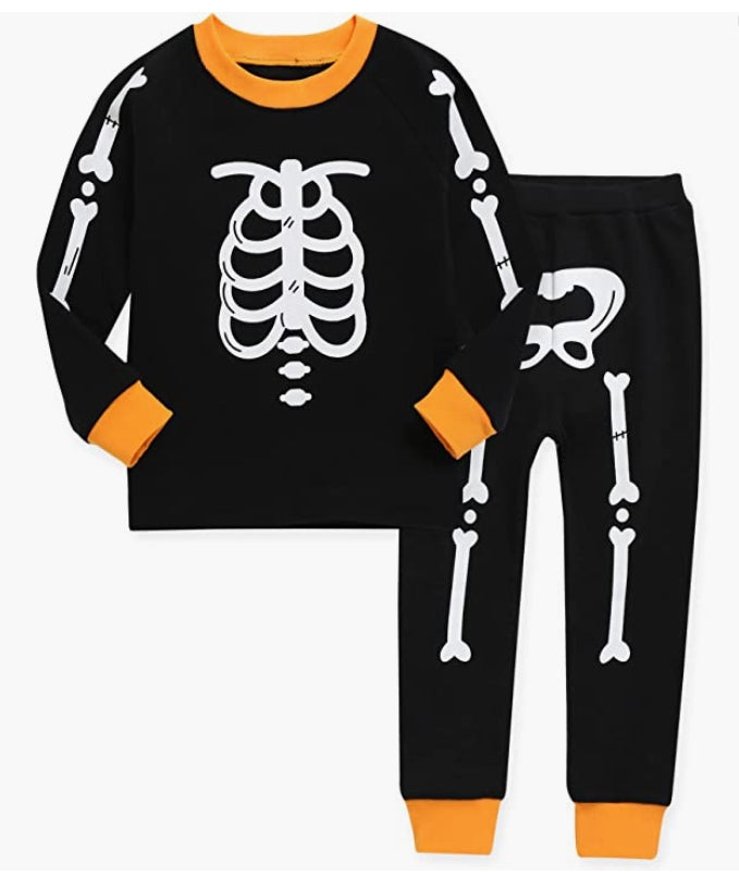 Halloween Skeleton Orange Long Sleeve Pajama